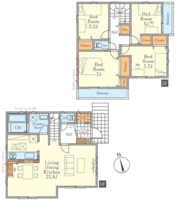 東京都八王子市館町の新築一戸建ての間取り図(販N)
