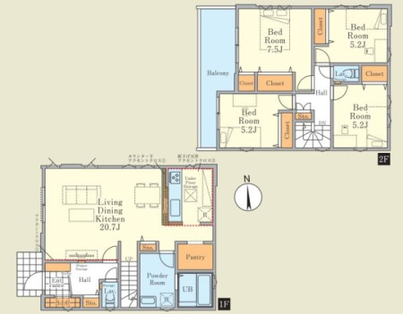東京都八王子市椚田町の新築一戸建ての間取り図(販N)